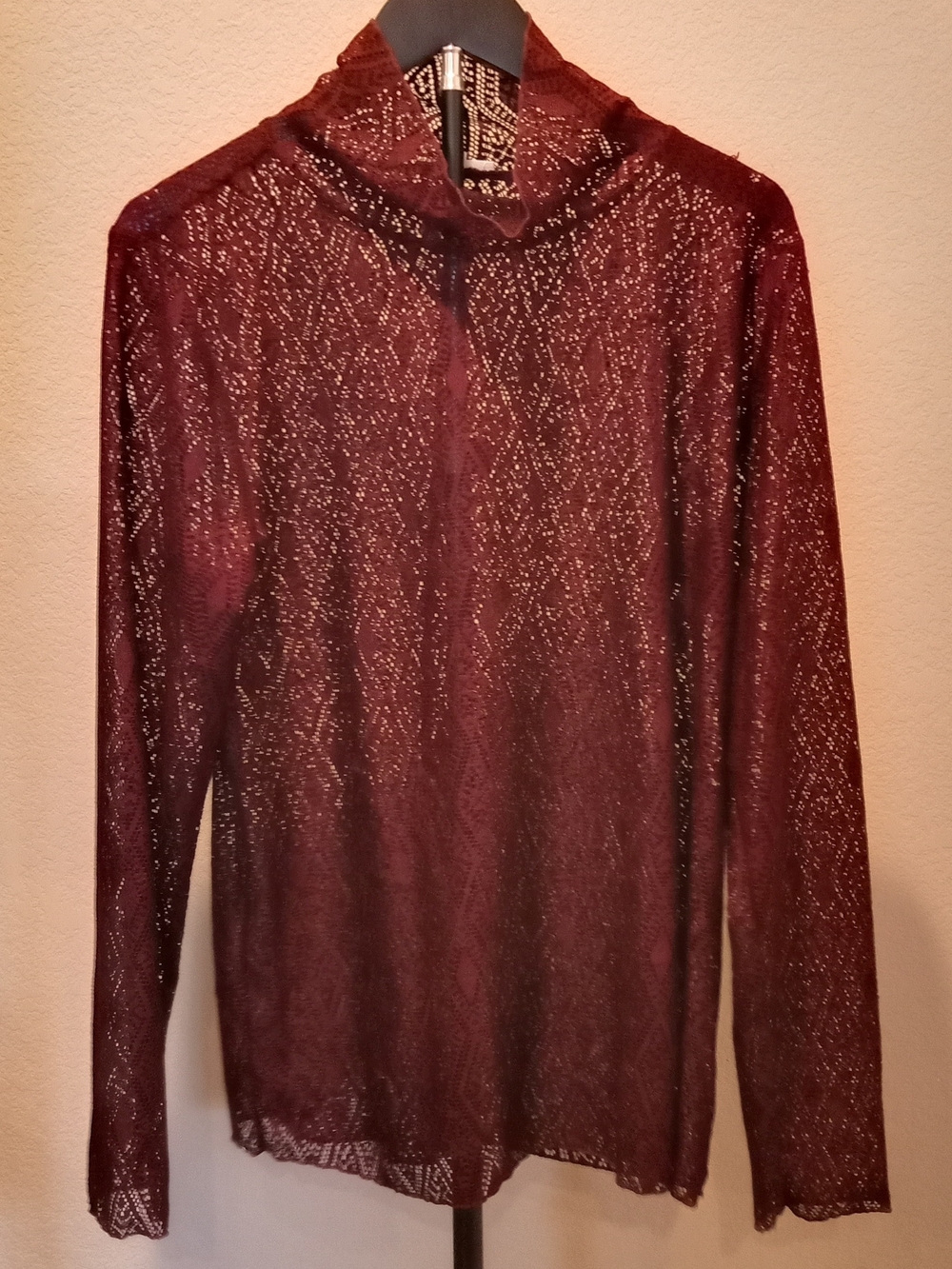 Maurices Burgundy Lace Mock Neck Top Women's Size XL